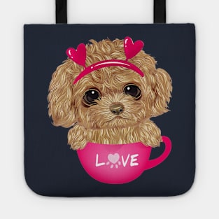 Poodle sitting inside cup Tote