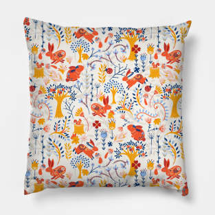 Spring Red Rabbits in Forest Pillow