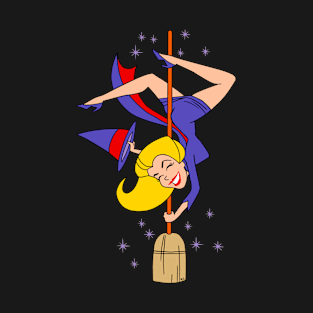 Cute Witch Pole Dancing on Broom T-Shirt