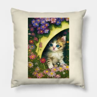 Kitten between flowers Pillow