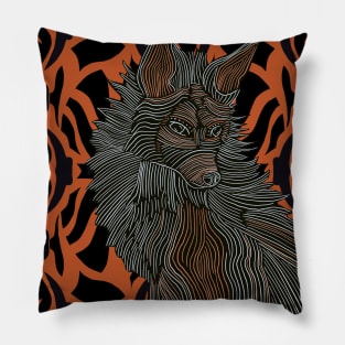 Orange Fox on Tribal Pattern Pillow