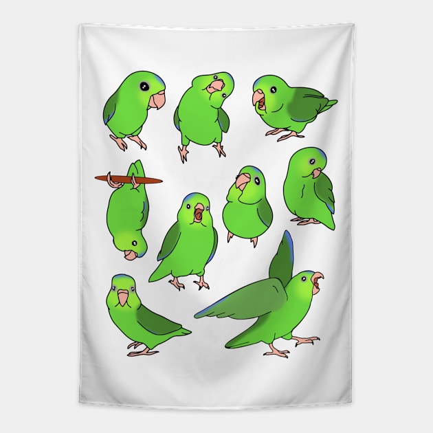 green parrotlet pattern Tapestry by FandomizedRose