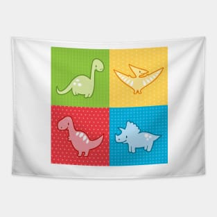 Colorful dinosaurs and pterodactyl cheater quilt Tapestry