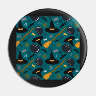 Witchy Vibes Pattern - Magical Teal Pin