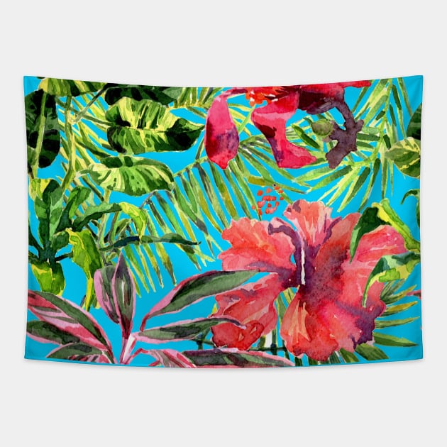 Tropical Background. watercolor tropical leaves and plants Tapestry by Olga Berlet