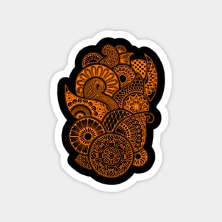 Abstract Mandala design (orange on black) Magnet