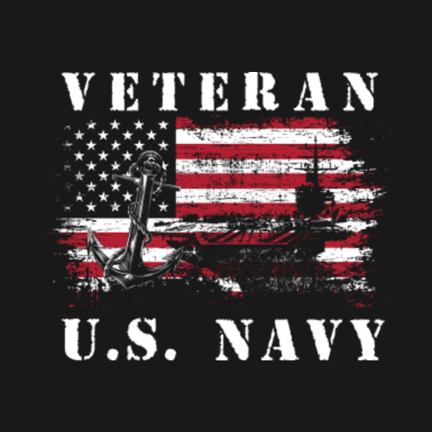 Disover Vintage Veteran Us Navy American Flag Veterans Day - Navy - T-Shirt