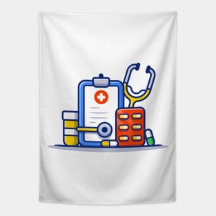 Clipboard, Stethoscope, Jar And Pills Strip Tapestry