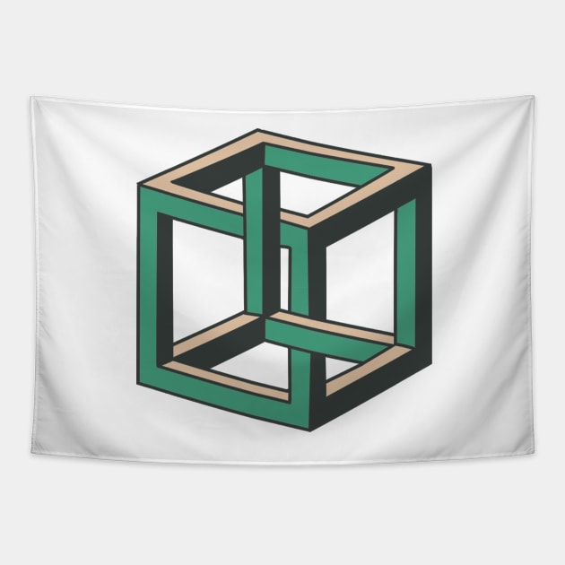 Impossible Cube Optical Illusion Tapestry by ckrickett