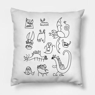 Halloween Monsters & Dinosaurs Illustration Hand Drawn Pillow