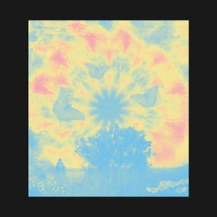 Surreal butterflies and landscape on mandala T-Shirt