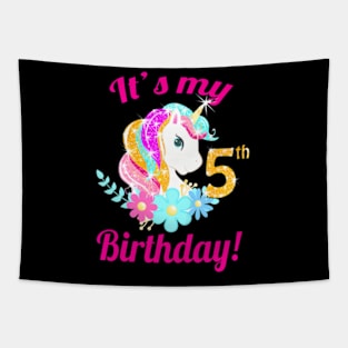 Kids Its My 5Th Birthday Unicorn 5 Year Old Girls Outfit Tapestry