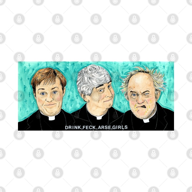 The Priests of Father Ted by Chantal Bennett Illustration