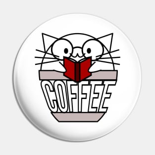 Cat in coffee cup with warped text reading book wearing glasses Pin