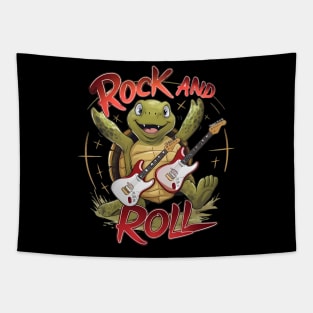 Groovy Turtle Rocking Out Rock And Roll Tapestry