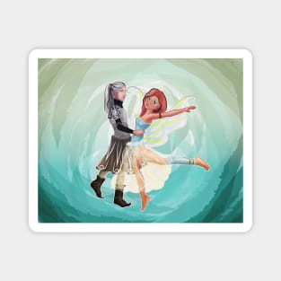 Dancing fairy and elf -  with background Magnet