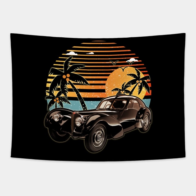 Bugatti 57 SC Atlantic 1938 car sunset Tapestry by JocelynnBaxter