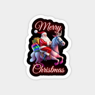 Merry Christmas - Santa Claus Riding His Unicorn Reindeer Magnet