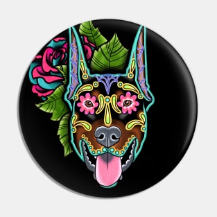 Doberman - Cropped Ear Edition - Day of the Dead Sugar Skull Dog Pin