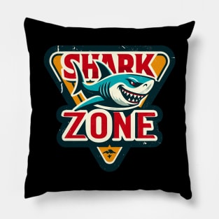 Funny Retro Shark Zone Warning Pillow