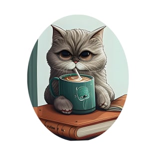 Funny Cat Drink Coffee And Reading Book T-Shirt