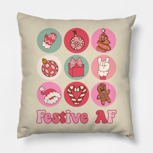 Pink Christmas Festive AF Retro Pillow