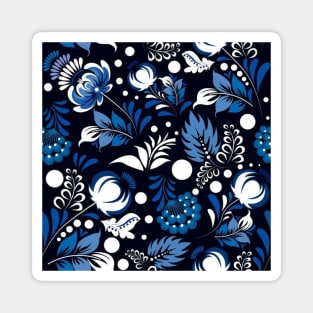 Blue Folk Flower Pattern Magnet