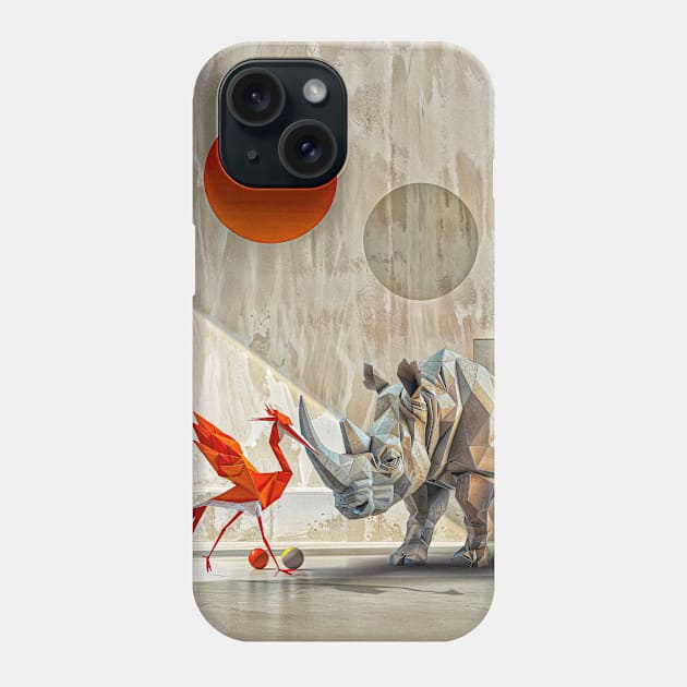 Animals geometry and minimalism: Rhinoceros and Flamingo Bird Phone Case by Creative Art Universe