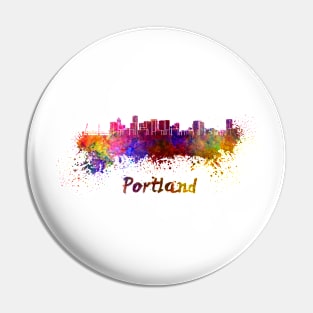 Portland skyline in watercolor Pin