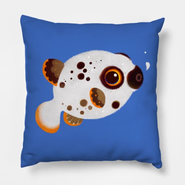 Black spotted puffer Pillow by pikaole