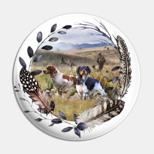 Quail hunting with a Brittany Spaniel, Art Pin