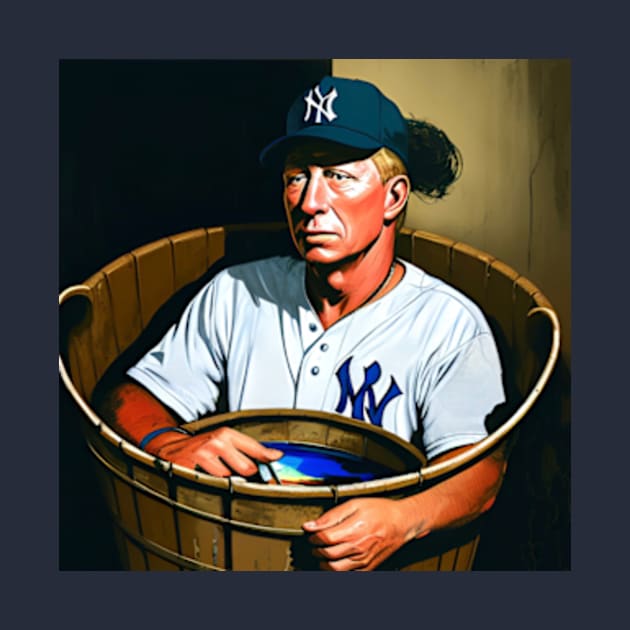 Mickey Mantle Sitting In A Wooden Bucket by Uncle Jennifer’s Clothes Fridge