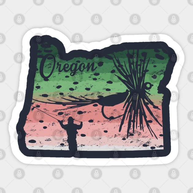 Vintage Big Fly Distressed Rainbow Trout Steelhead Oregon Fly Fishing -  Fishing Oregon - Sticker