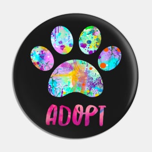 Adopt A Dog Design Watercolor Paw Print Pin