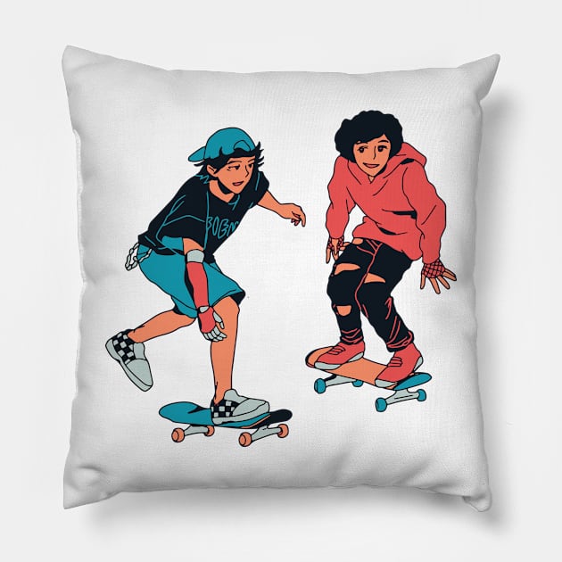 Two Guys on Skateboard Pop Urban Style Pillow by Retro Comic Books