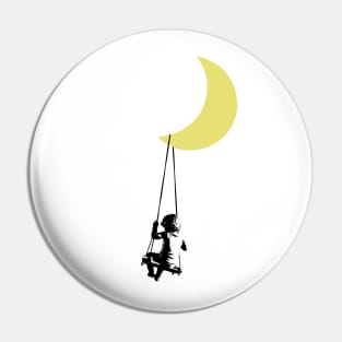 cute toddler boy is swinging under the moon Pin