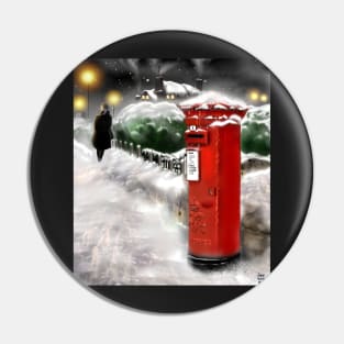 Traditional Christmas Illustration: Red Post Box in Snow Pin