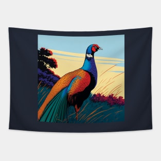 British Pheasant in orange, teal and blue Tapestry
