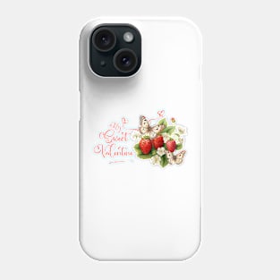 Sweet Valentine with Red Strawberry Fruits, Flowers, and Butterflies, Phone Case
