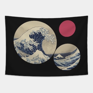 Minimalist The Great Wave off Kanagawa With Sun Geometric Tapestry