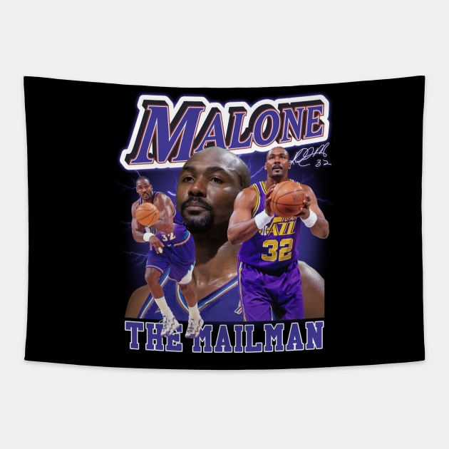 Karl Malone The Mail Man Basketball Legend Signature Vintage Retro 80s 90s Bootleg Rap Style Tapestry by CarDE