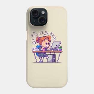 Angry Girl Working On Computer Cartoon Phone Case