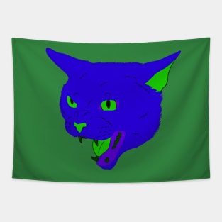 Vaporwave Cat - Neon Blue Tapestry