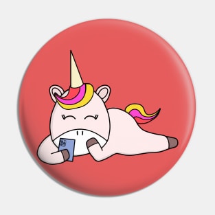 Unicorn having fun with a smartphone Pin