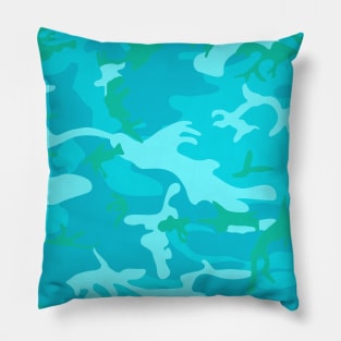 Aqua Blue Teal and Green Camouflage Pillow