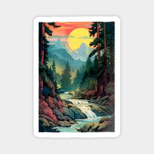 Mountains Trees River Waterfall Woodsy Nature Scene Outdoors Magnet