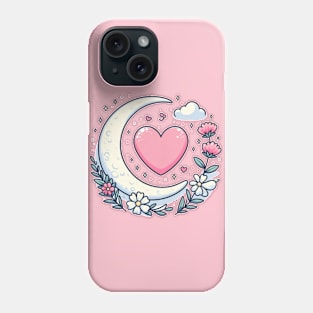 Moon, heart and flowers Phone Case