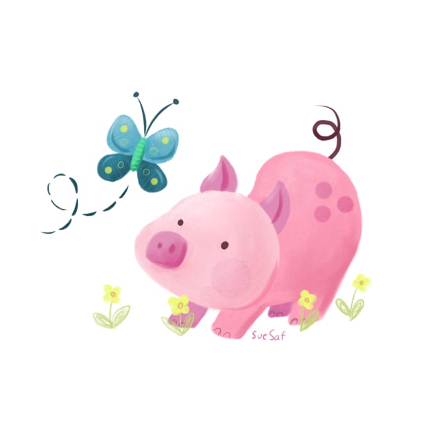 Pig and Butterfly by suesaf