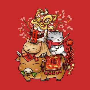 Chinese New Year Cats on Ox T-Shirt