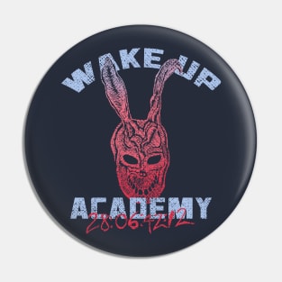 WAKE UP college merch Donnie Darko movie mashup Pin